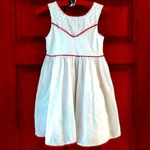 White Summer Dress Sleeveless with Red Accents, Size 6